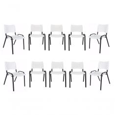 Imagem de Kit 10 Cadeiras Iso Para Escola Escritório Comércio Branca Base Preta