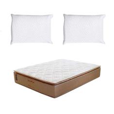 Imagem de Colchão Casal Brilhante Molas Ensacadas (34x138x188) Marrom e Bege com 2 Travesseiros Guldi Soft Nasa Branco