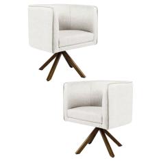 Imagem de Kit 2 Poltronas Decorativas Giratórias Base Giromad Madeira Betina A-48 Linho Flocos - Domi