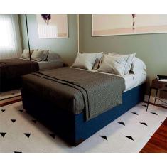 Imagem de cama box baú com colchão casal mola ensacada guldi firme e 2 travesseiros guldi soft nasa azul e branco