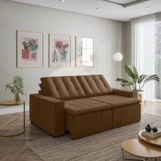 Imagem de Sofá Cama Retrátil e Reclinável 3 Lugares 220cm em Veludo com Molas e Braço Reto Palmeira Cabecasa M Marrom