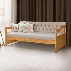 Imagem de Sofá Cama Dublin Mona Estofado Capitonê Veludo Bege Madeira Maciça Com