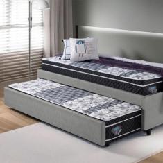 Imagem de Bicama Box Solteiro 88x188 Cinza com Dois Colchões Gran Sleep Mola Ver