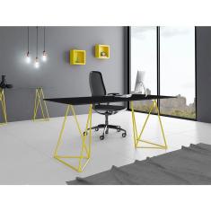 Imagem de Escrivaninha Bela Vista Cavalete Tampo Preto Base Ferro Amarelo