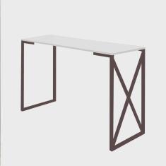 Imagem de Mesa De Escritório Computador 90cm Bex Industrial Ferro Marrom mdf Branco - Ahz Móveis