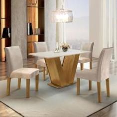 Conjunto Sala de jantar mesa Cronos off white em mdf 8 Cadeira