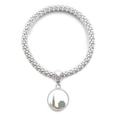 Imagem de DIYthinker Pulseira de prata com pingente de desenho animado e prédios de cidade do Canadá com corrente ajustável