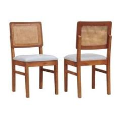 Imagem de Kit 2 Cadeiras Lyon Assento Estofado Encosto Telinha - Amêndoa/Natural