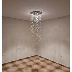 Imagem de Lustre De Cristal Espiral Com 2,20 Metros De Altura Base De Inox Espelhado Com 50CM De Diâmetro