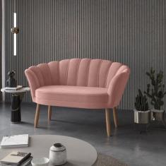 Imagem de Sofá Namoradeira Decorativa Pétala Luxo Veludo Rosa Pés Palito - Visan
