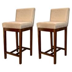 Imagem de Kit 2 Banquetas Média Moderna Para Bancada Lisboa Madeira Capuccino Su