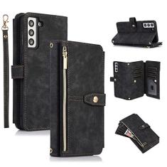 Imagem de UEEBAI Capa carteira para Samsung Galaxy A55 5G, 9 compartimentos para cartões, carteira de couro retrô à prova de choque, capa flip com alça de mão, compartimentos para cartões, bolso com zíper,