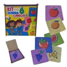 Imagem de Brinquedo Pedagógico Em Madeira Estojo Kit 6 Quebra Cabeças Infantil Com 4 Peças Cada (Estojo Animais Alegres)