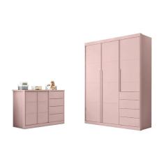 Imagem de Kit Quarto Infantil Bebê Perola Cômoda 4 Gavetas 2 Portas E Guarda Roupa 3 Portas 4 Gavetas Rs - Phoenix Baby