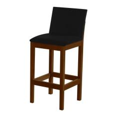 Imagem de Banqueta Alta Pérola Com Encosto Estofado Veludo Preto Madeira Maciça Imbuia