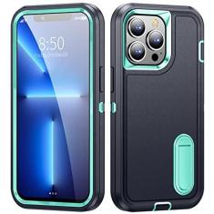 Imagem de Capa de defesa à prova de choque de armadura pesada para iphone 13 pro max 12 pro 11 pro max suporte de metal proteção de grau militar capa traseira, azul escuro, ciano, para iphone 11pro max