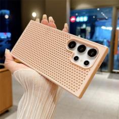 Imagem de Capa de telefone de malha de dissipação de calor em favo de mel para Samsung S24 S23 FE S22 Ultra Plus com resfriamento respirável à prova de choque capa de cor sólida, rosa, para Samsung S22Ultra