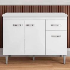 Imagem de Balcão De Cozinha Gabriela 120M Com Tampo Mdp Branco Ajl