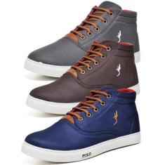 Imagem de Kit 3 Tênis Casual Masculino Cano Alto Confortável Macio - Polo Blu, 3