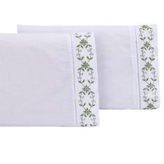 Imagem de Jogo lençol Queen casal bordado 3 peças branco Verde veneza