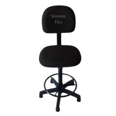 Imagem de Cadeira caixa alta com aro com base  sapata fixa pra mercado balcao recpçao tecido preto