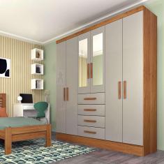 Imagem de Guarda-Roupa Casal com Espelho Arizona 6 pt 4 gv Cinamomo e Off White