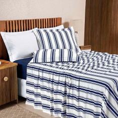Imagem de Jogo De Lençol Mimis King 4 Peças Malha 100% Algodão Extra Macio - Azul Marinho