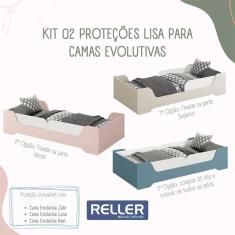 Imagem de Cama Evolutiva 2 em 1 Zaki com 2 Kits Proteção Lateral Lisa - Reller Móveis Branco Fosco