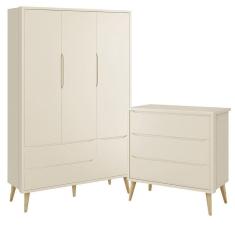 Imagem de Jogo de Quarto Infantil Theo Guarda Roupa 3 Portas e Cômoda 3 Gavetas com Pés Madeira Natural - Reller Móveis