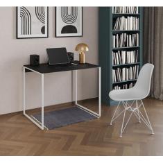 Imagem de Escrivaninha Industrial Grécia 90x53 Ferro Branco Tampo Preto