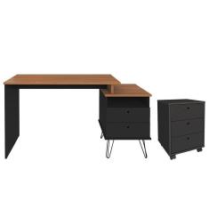 Imagem de Mesa Escrivaninha Lux Industrial E Gaveteiro Com Rodízios Nil A06 Freijó-preto - Mpozenato