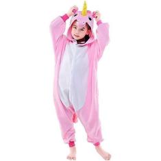 Imagem de Fantasia de Unicórnio Kigurumi Infantil Rosa e Branco Com Gorro - Fant