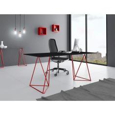 Imagem de Escrivaninha Bela Vista Cavalete Tampo Preto Base Ferro Vermelho - Preto