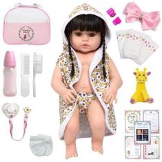 Imagem de Boneca Reborn Girafa Morena Saída De Banho Pelúcia 21 Itens - Cegonha