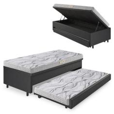 Imagem de Bicama Box Baú 88x188 material sintético Linho Preto com Colchão de Es