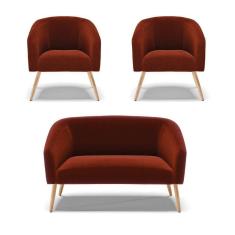 Imagem de Kit 1 Sofá Namoradeira E 2 Poltronas Stella Bouclê Terra Pés Palito Natural D`rossi