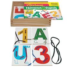 Imagem de Brinquedo Educativo Alinhavos Números E Vogais Com 15 Placas - JOTTPLAY