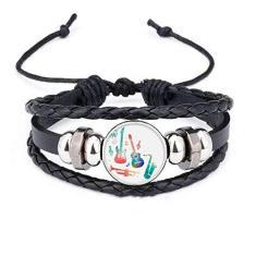Imagem de DIYthinker Pulseira de corda trançada de couro trançado com estampa de instrumentos coloridos