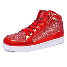 Imagem de IGxx Tênis masculino com glitter, cano alto, piscando, casual, com cadarço, Vermelho glitter., 38