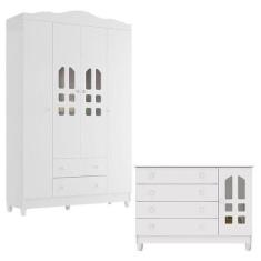Imagem de Cômoda Selena E Guarda Roupa Infantil New Selena 4 Portas Branco Brilh