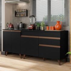 Imagem de Kit com 2 Balcões de Cozinha Madesa Reims 4 Portas 1 Gaveta (com Tampo) - Preto