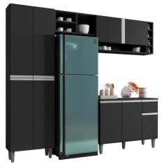 Imagem de Cozinha Compacta Campbell Balcão 3 Portas + Paneleiro 4 Portas Preto -