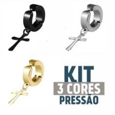 Imagem de Kit Brinco Cruz Pingente de Pressão 3 Cores (1 peças de cada cor)