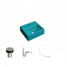 Imagem de Kit Cuba Q32 Com Válvula Click 1 Pol. E Sifão Pvc E Flexivel  Turquesa