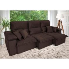 Imagem de Sofá Retrátil/Reclinável Trento 2,30m Suede Velut Marrom c/ Molas no Assento - King House