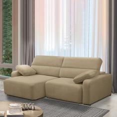 Imagem de Sofá Decorativo Sala de Estar Ícaro 3 Lugares 220cm Reclinável e Retrátil Bouclê Bege G89 - Gran Belo