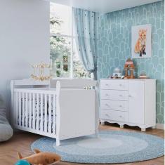 Imagem de Quarto de Bebê com Cômoda 1 Porta e Berço Americano Nina Espresso Móveis Branco Brilho