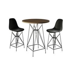 Imagem de Jogo Mesa Bistrô Eames Eiffel Amêndoa 60cm 2 Banquetas Preta Base Ferr
