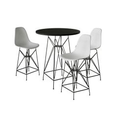 Imagem de Jogo Mesa Bistrô Eames Preta 60Cm 3 Banquetas Branca Base Ferro Preto - Cor: Preto