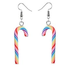 Imagem de Brincos femininos com pingente de bengala doce e pingente de Natal em resina arco-íris colorido doce de açúcar enfeite de natal brincos de argola fashion joias presentes para filha Ano Novo, Small,